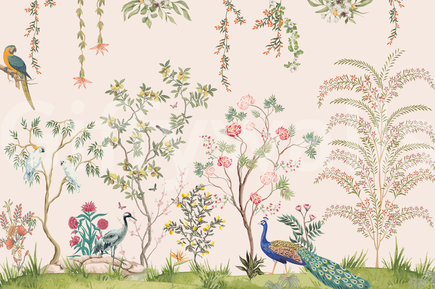 Chinoiserie Garden Wallpaper Mural Wall Mural