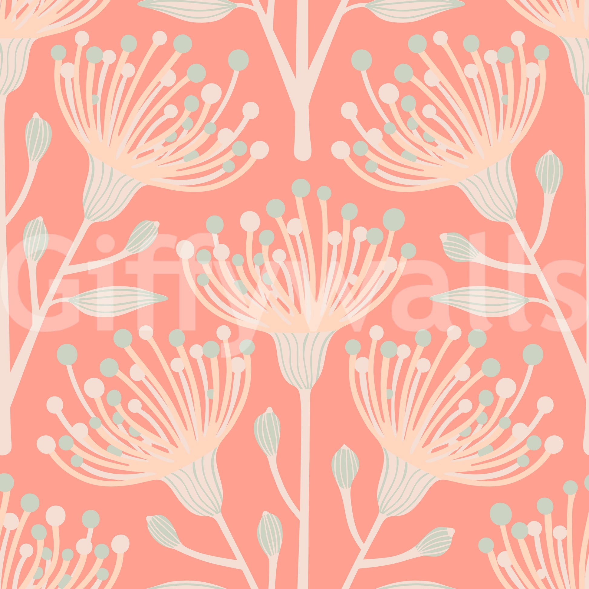 Floral wallpaper with a soft, painted feel.

