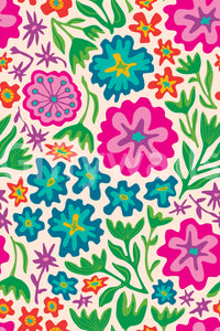 Floral wallpaper with a cheerful, colorful contrast.


