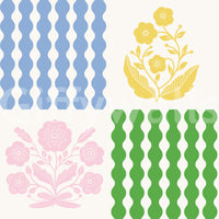 High-resolution retro floral and wave pattern.

