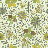 Close-up of a green flower on the wallpaper.

