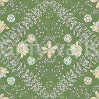botanical motifs on a green background

