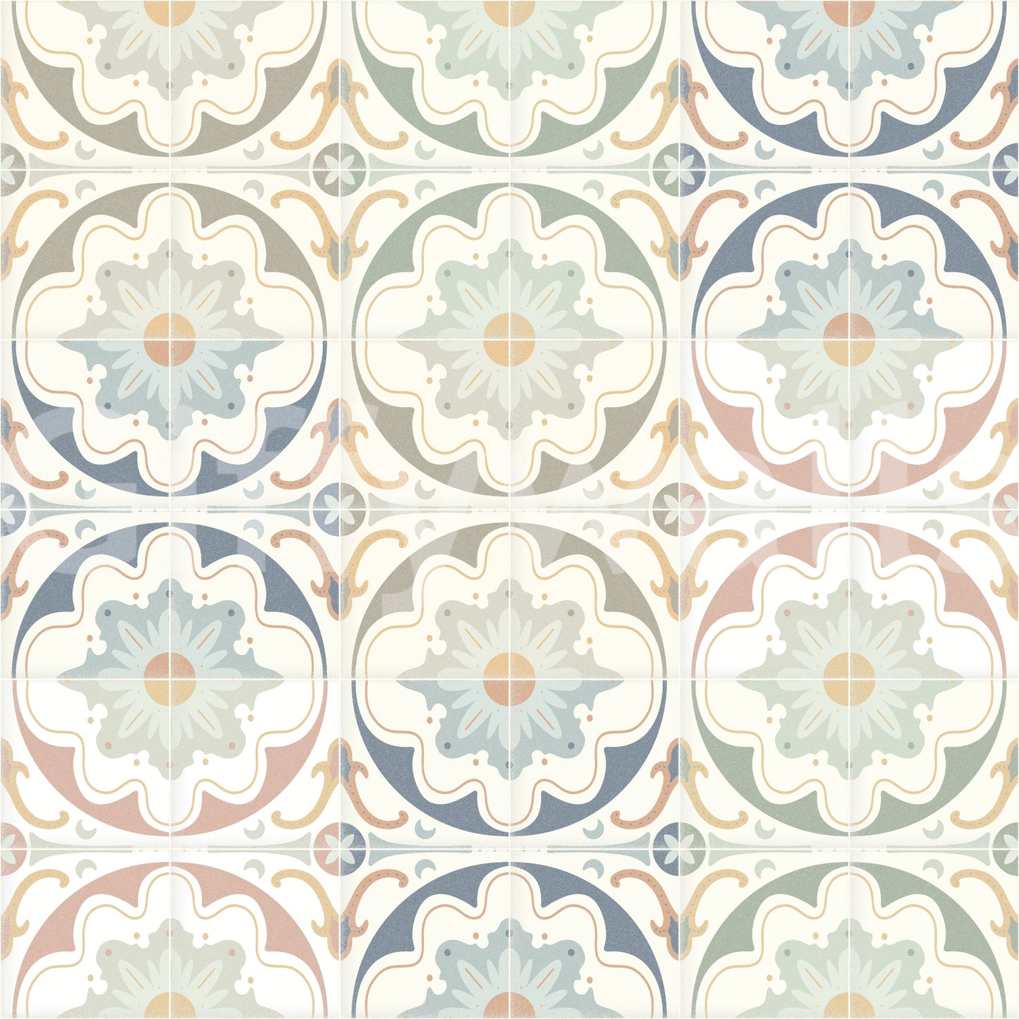 colorful tile pattern mural