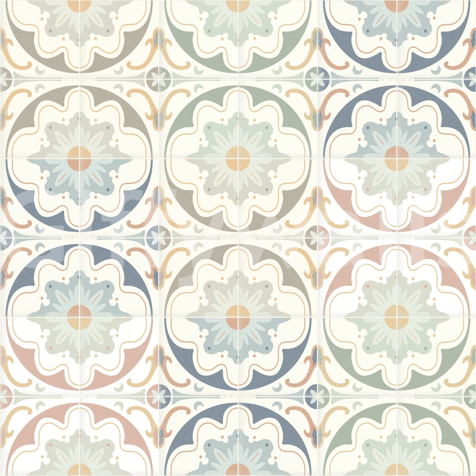 colorful tile pattern mural