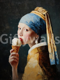 a painting of a woman eating ice cream

