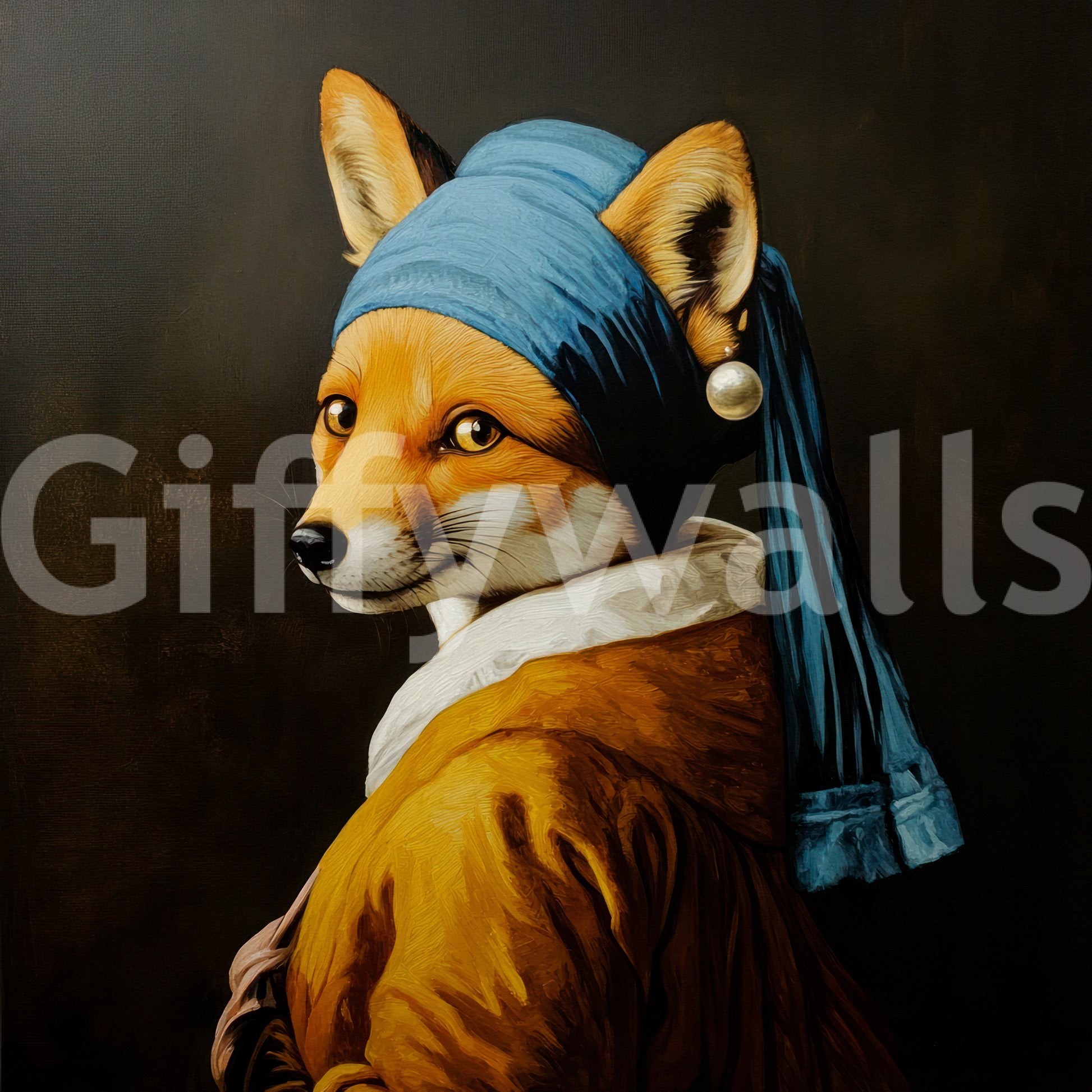 fox with a pearl earring for walls

