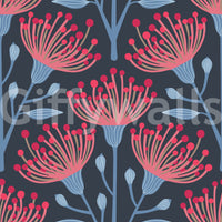 The eucalyptus and floral shapes are a central focus of the image.

