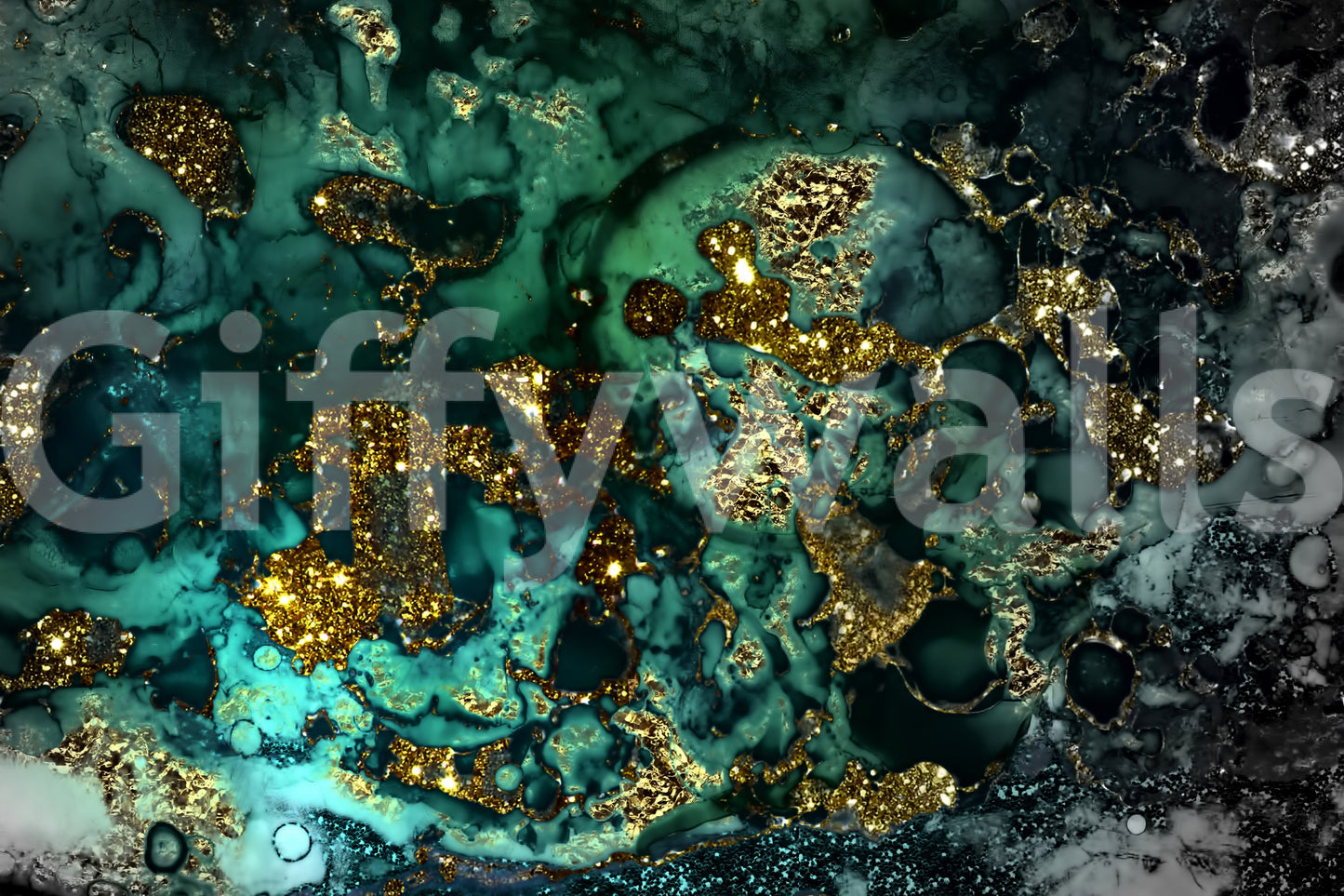 The wallpaper features a subtle, gold-veined pattern.

