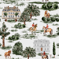 A seamless pattern of an equestrian scene.


