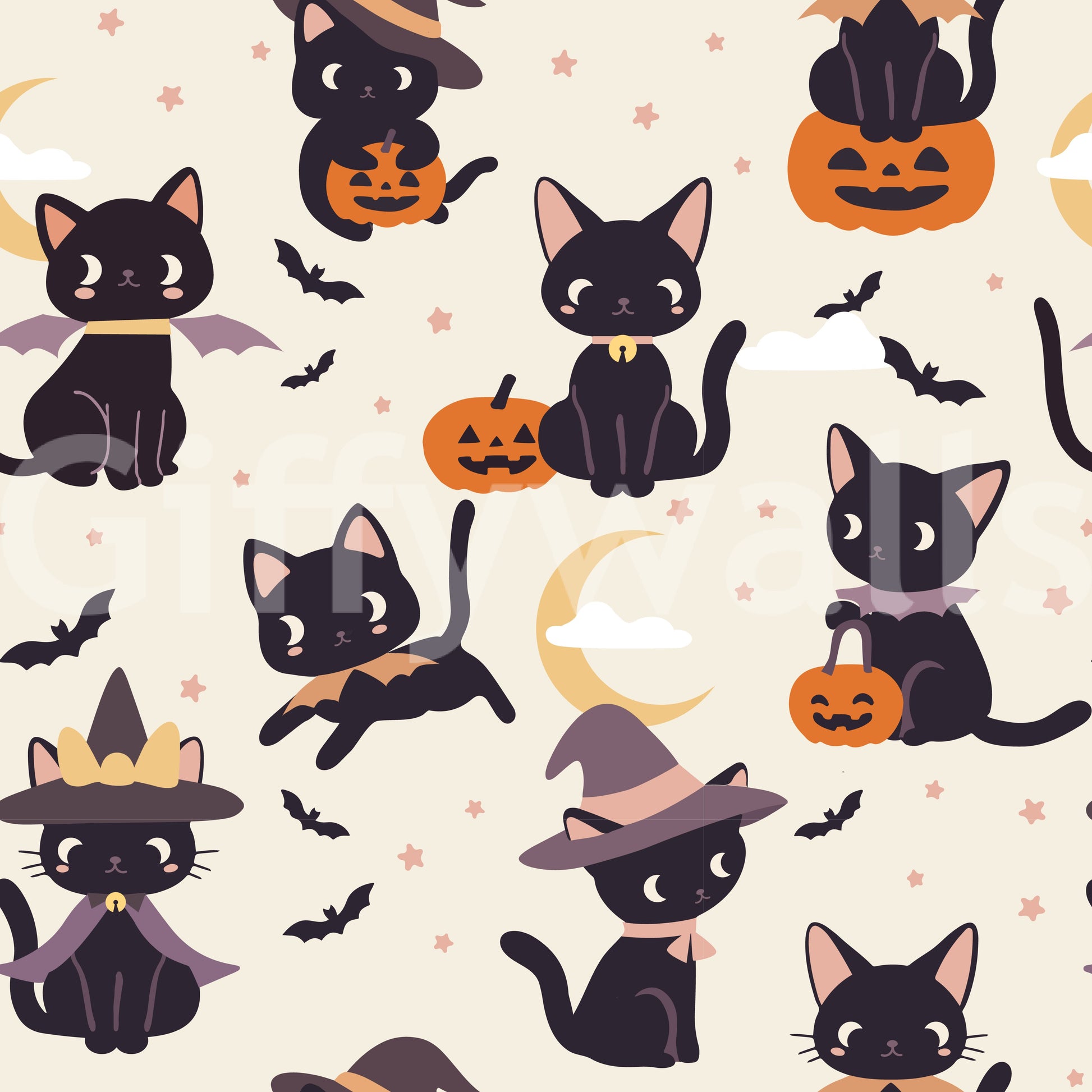 Cute Halloween Witch Cats eerie wallpaper for walls

