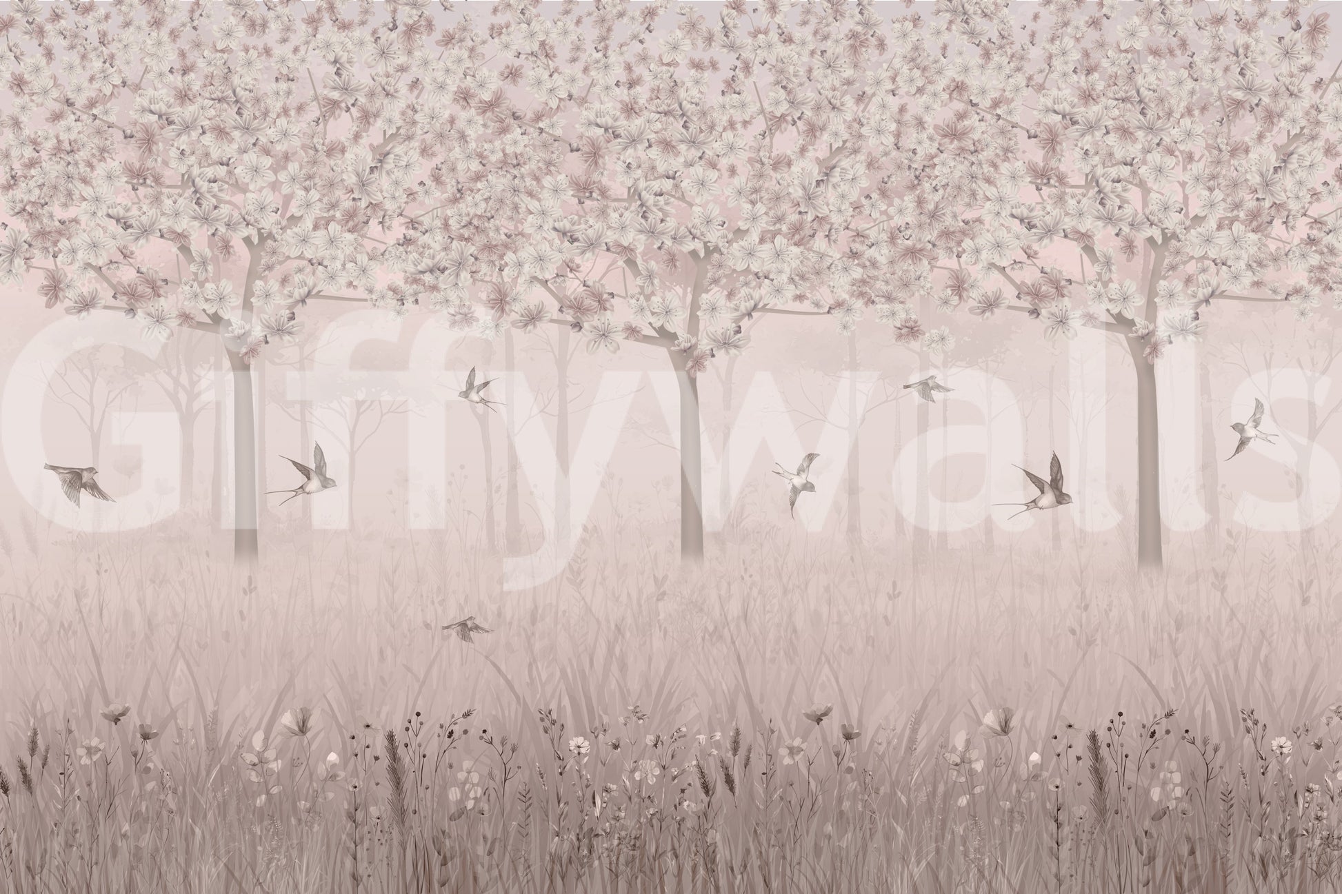 The style is a soft-focus illustration or a painterly design.

