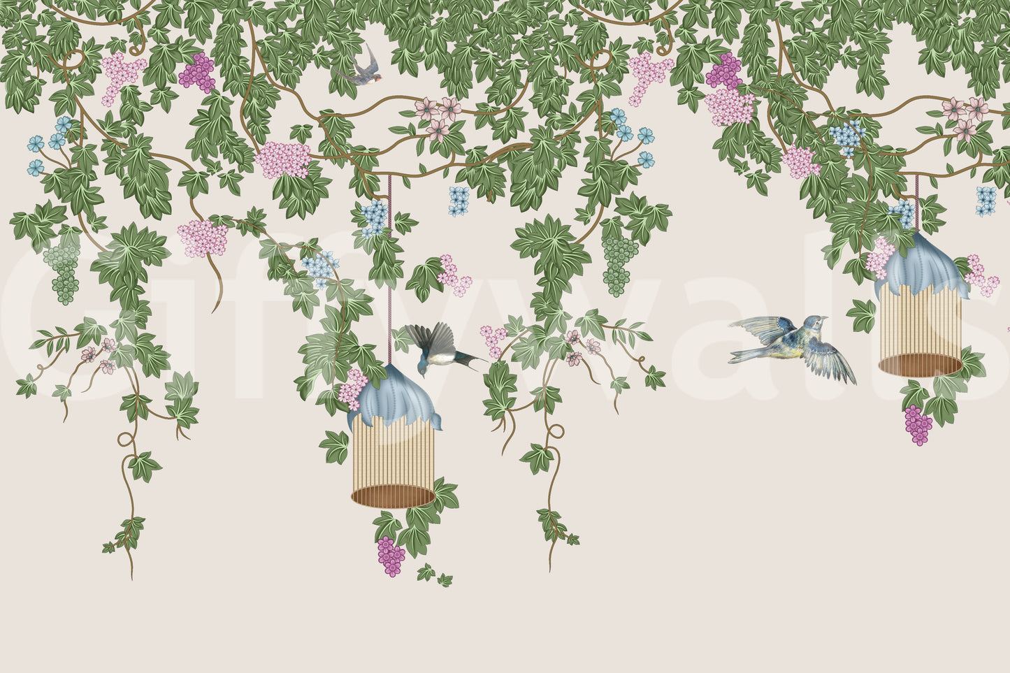 The style is a soft-focus illustration or a painterly design.

