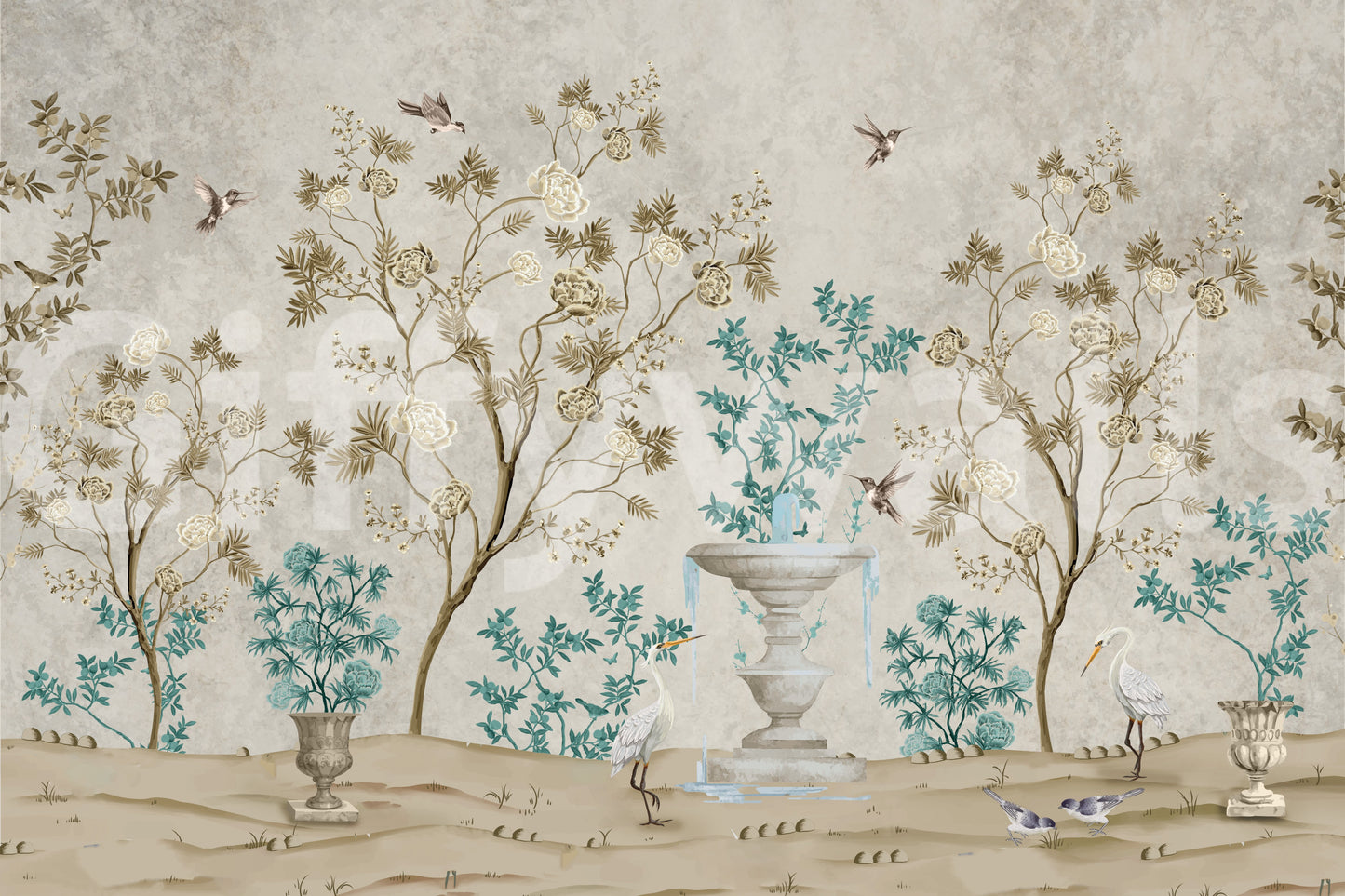 The style is a soft-focus illustration or a painterly design.

