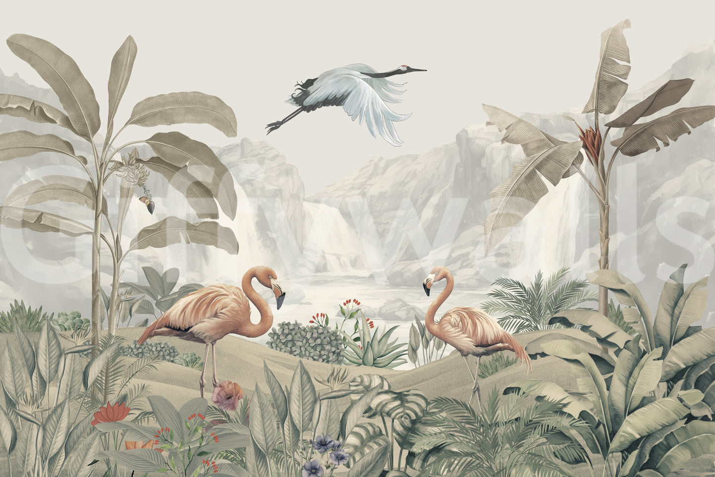 The style is a soft-focus illustration or a painterly design.

