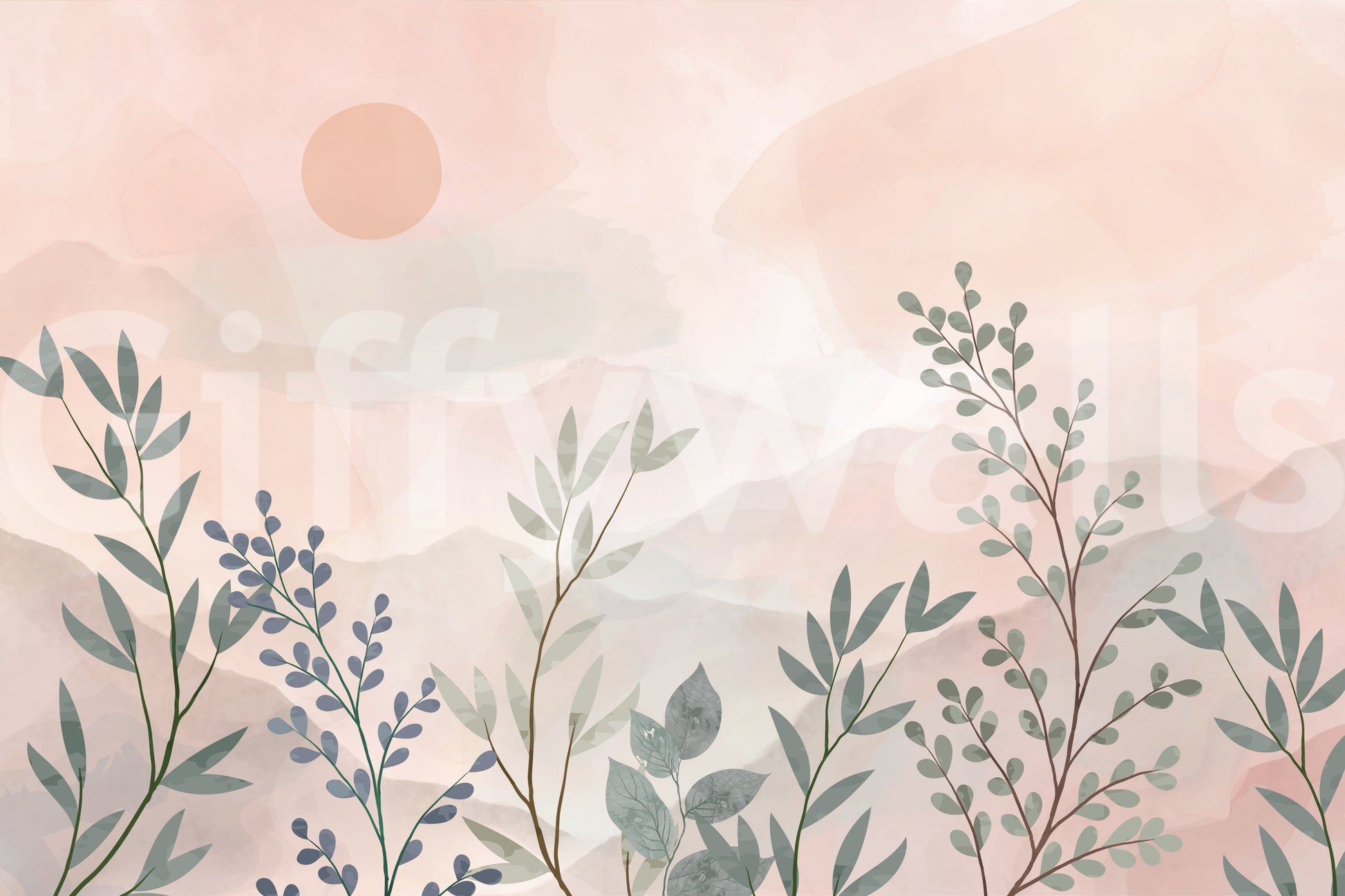 The style is a soft-focus illustration or a painterly design.

