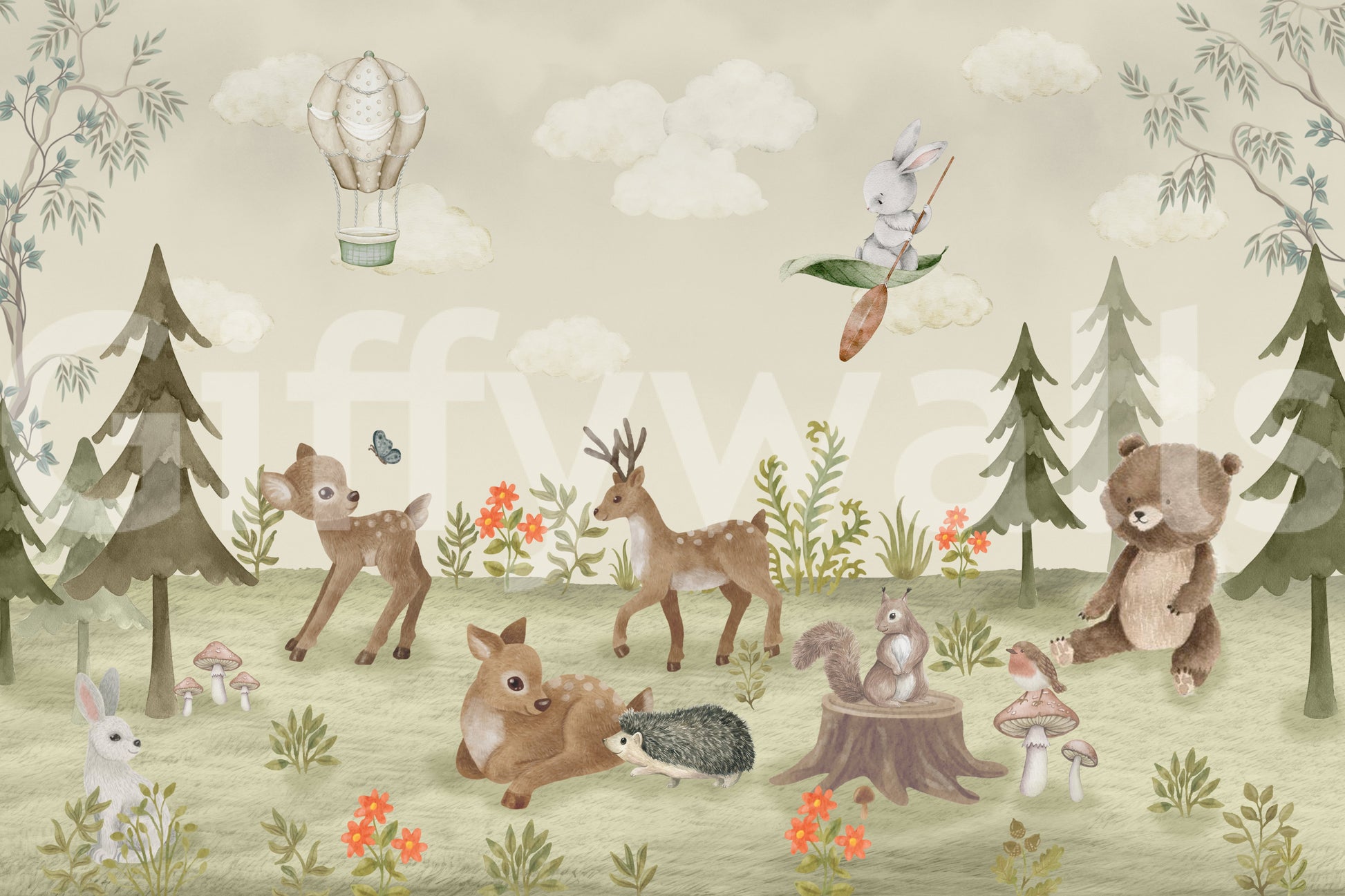 The style is a soft-focus illustration or a painterly design.

