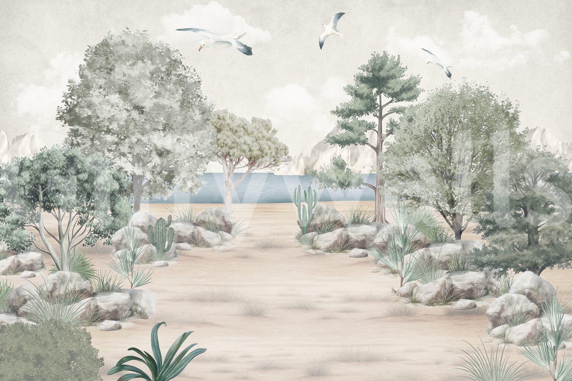 The style is a soft-focus illustration or a painterly design.

