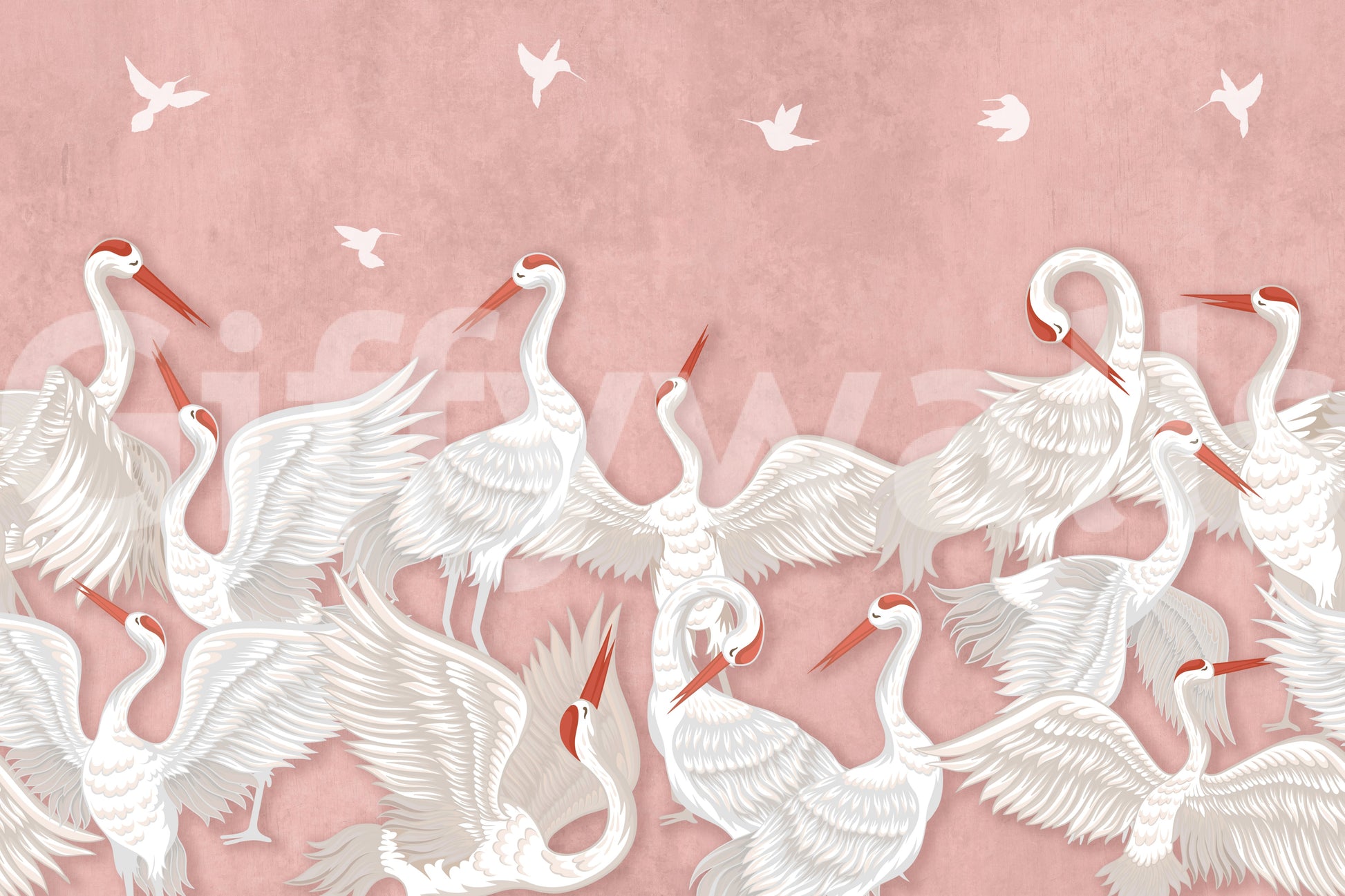 Blush cranes take flight, peaceful and calm


