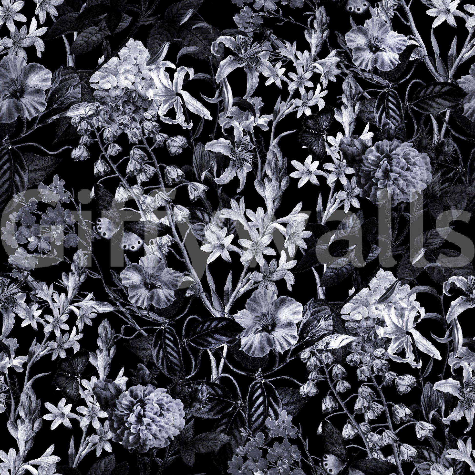 A seamless pattern of flowers on a wall


