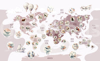 Delightful Wildlife World Map children's  wallpaper 