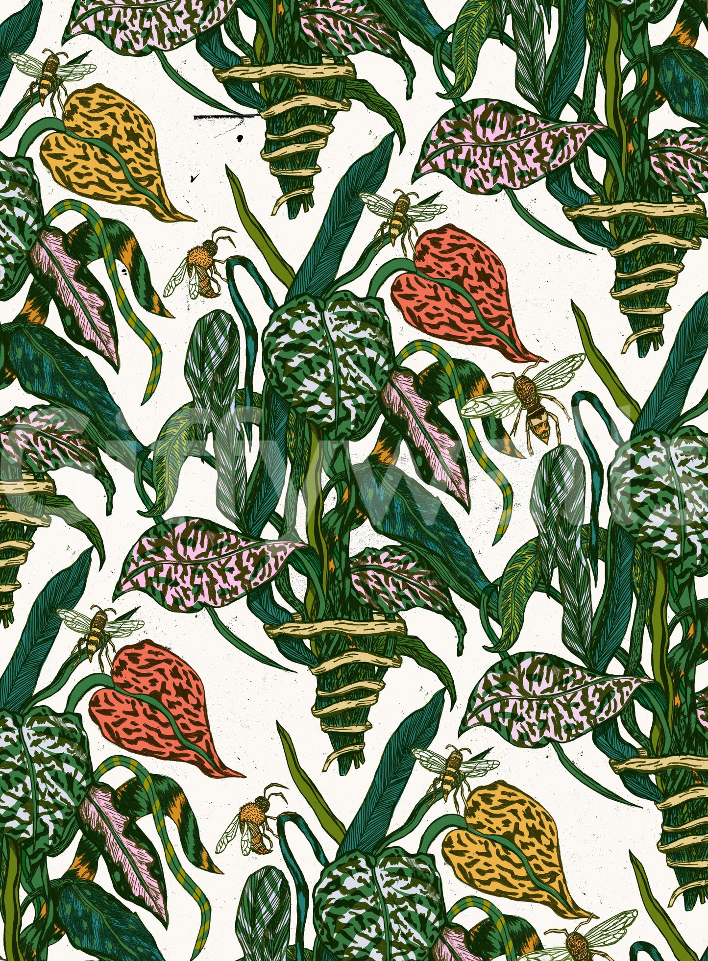 A calming floral design wallpaper mural that defines a space.