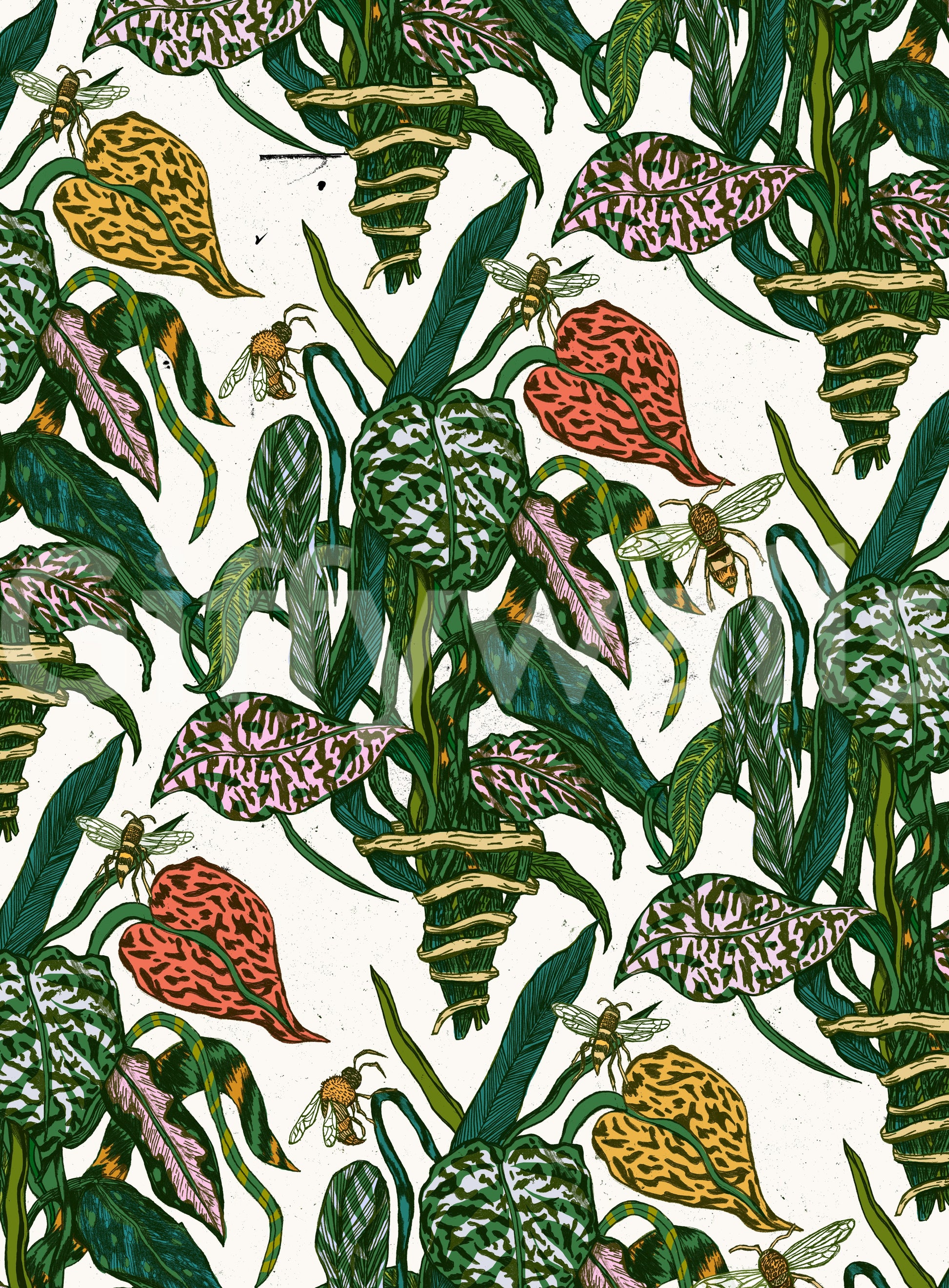 A calming floral design wallpaper mural that defines a space.