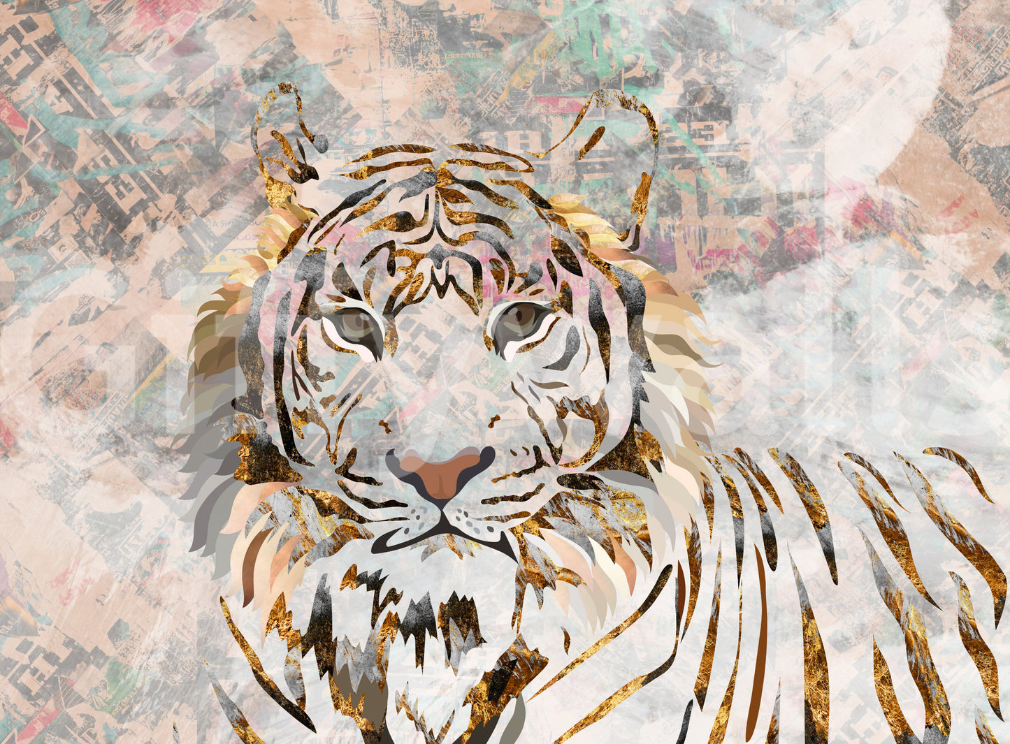 Gilded Tiger Collage Wall Mural -2466698