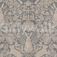 Floral and animal wall mural with cute bunnies and elegant damask patterns for stylish interiors.