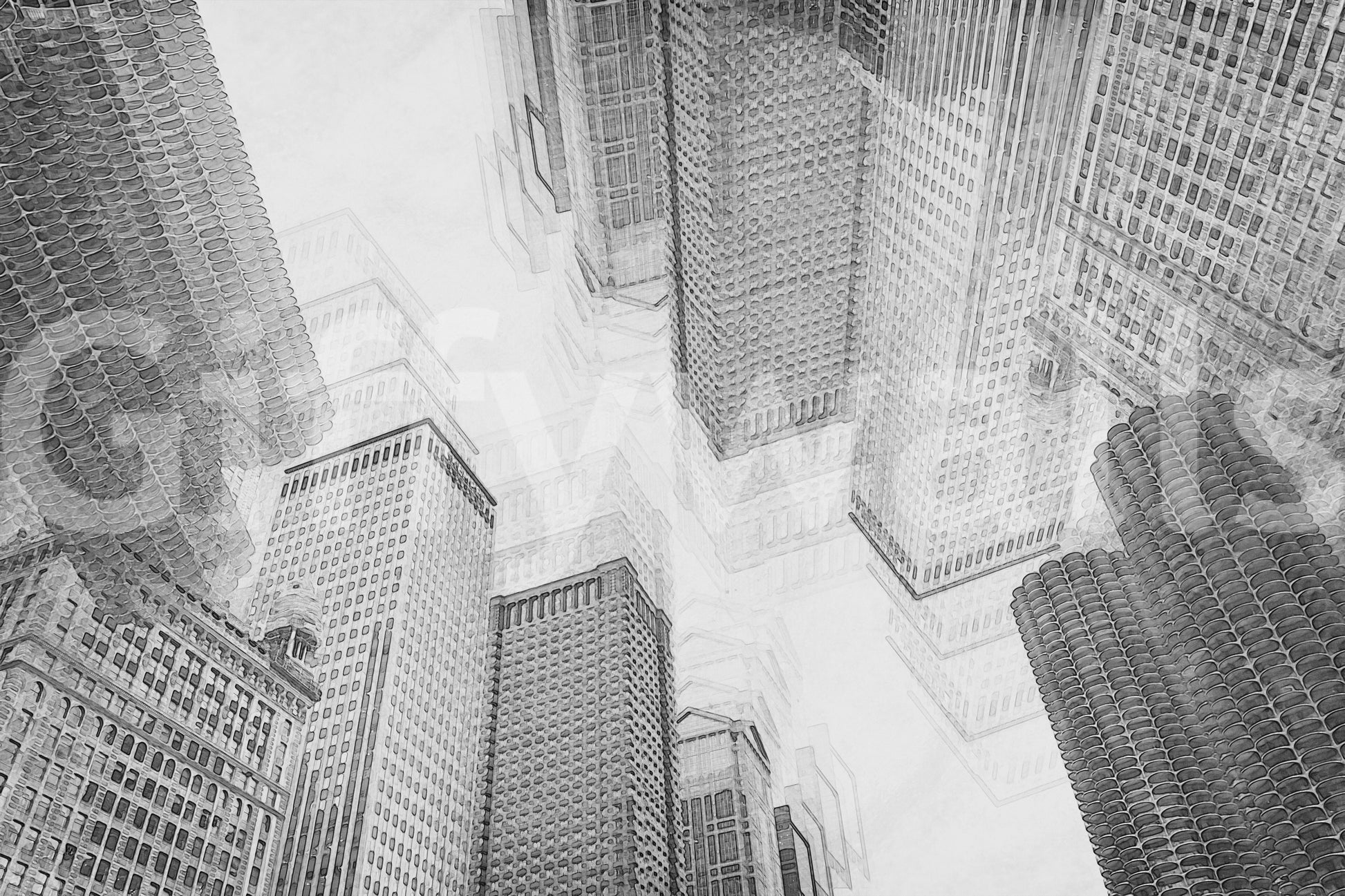 Cityscape Sketch wall covering for a chic, artistic urban interior aesthetic.