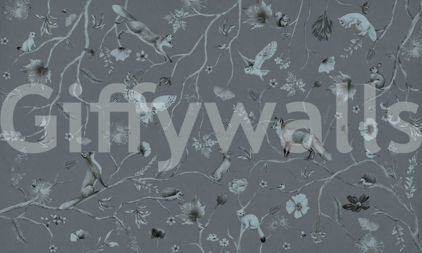 Whimsical Woodland Gray Wall Mural