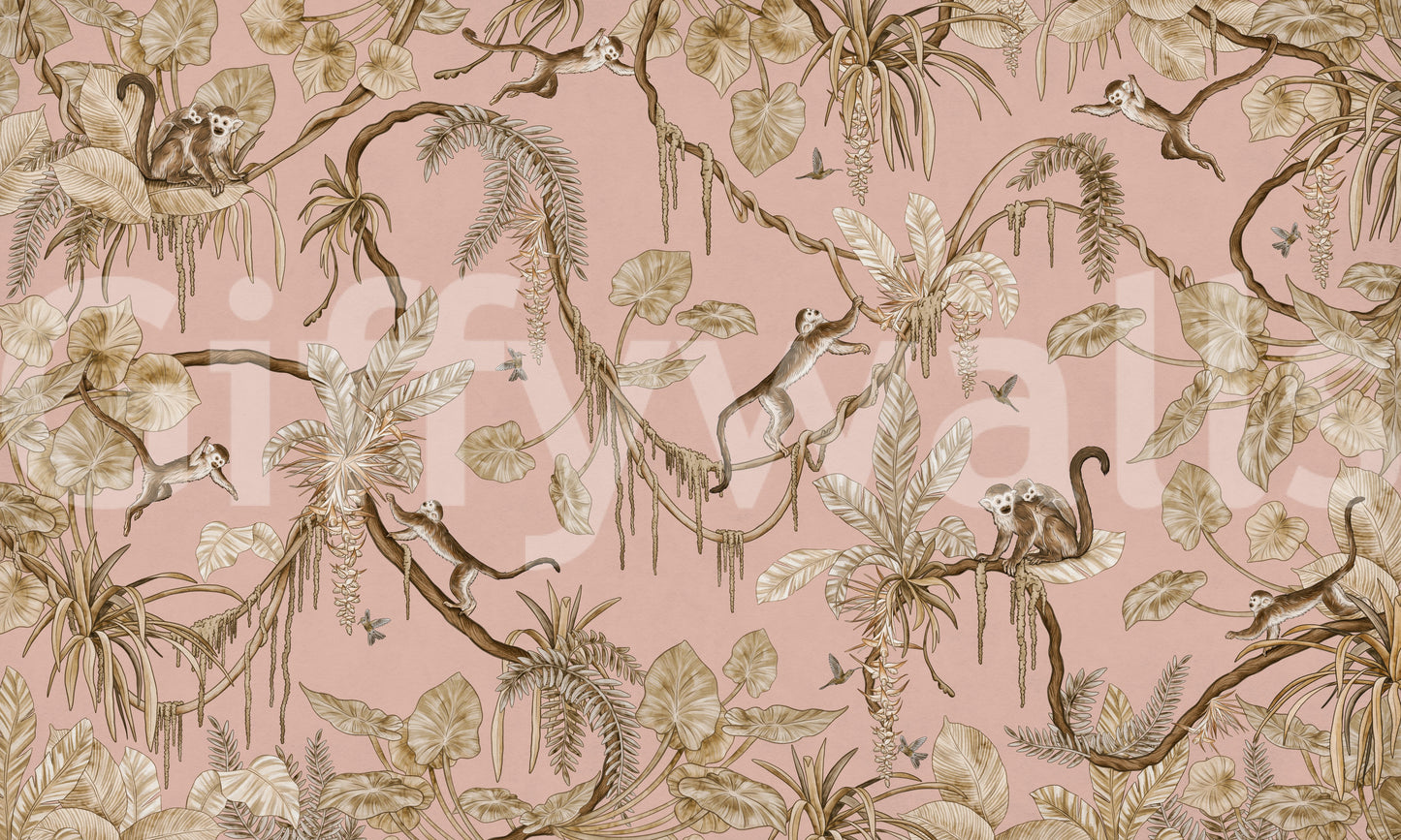 Monkey Grove Blush Wall Mural
