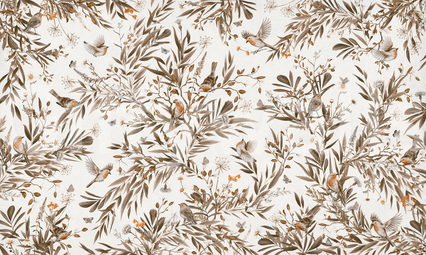 Birds & Blooms: Sepia Serenity Wall Mural