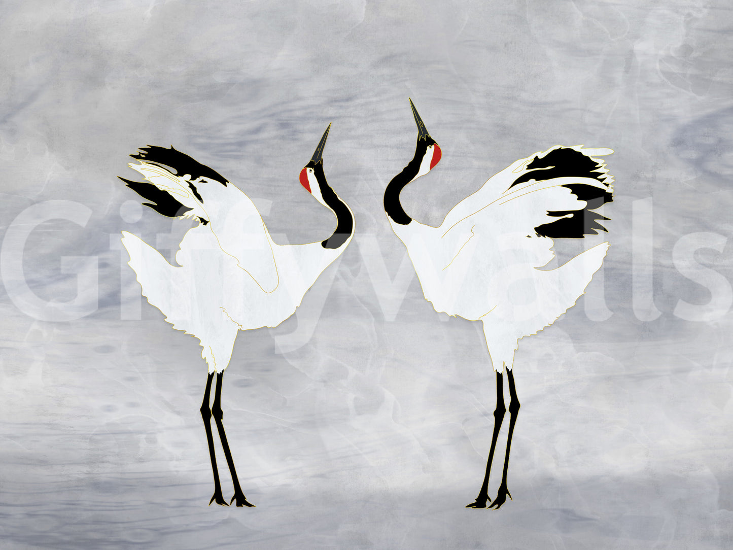 Dancing Cranes Wall Mural