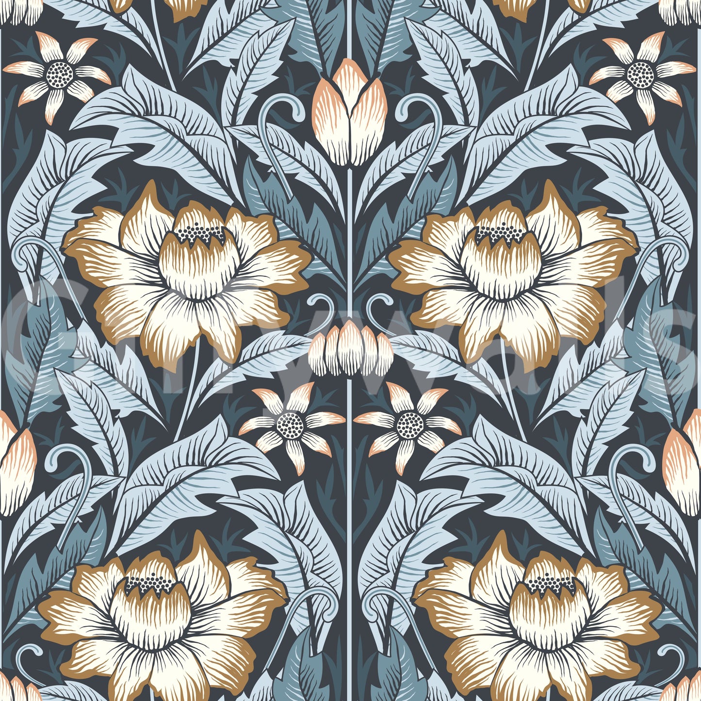 Timeless Garden – Midnight Blue Wallpaper⁠