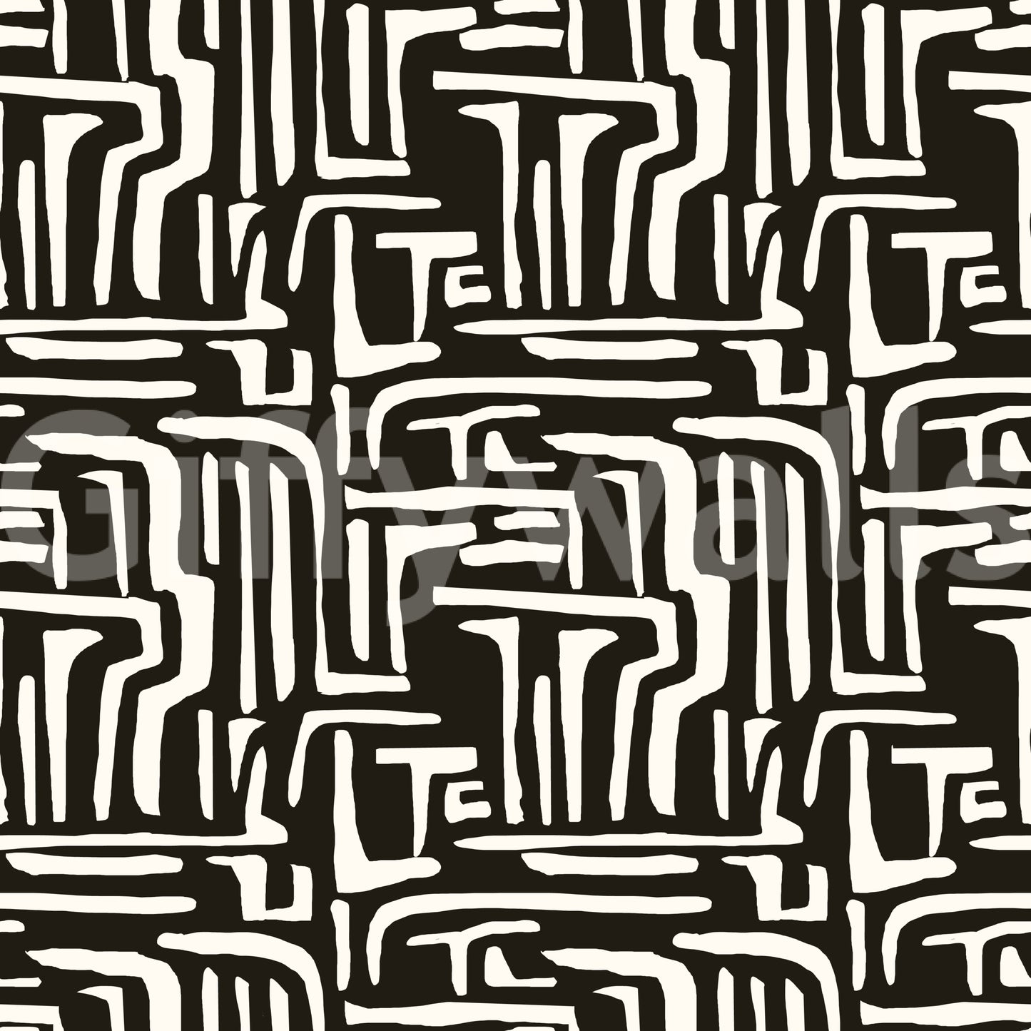 Stylish ivory and dark pattern, sophisticated Modern Tribal Maze mural feature.