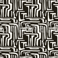Stylish ivory and dark pattern, sophisticated Modern Tribal Maze mural feature.