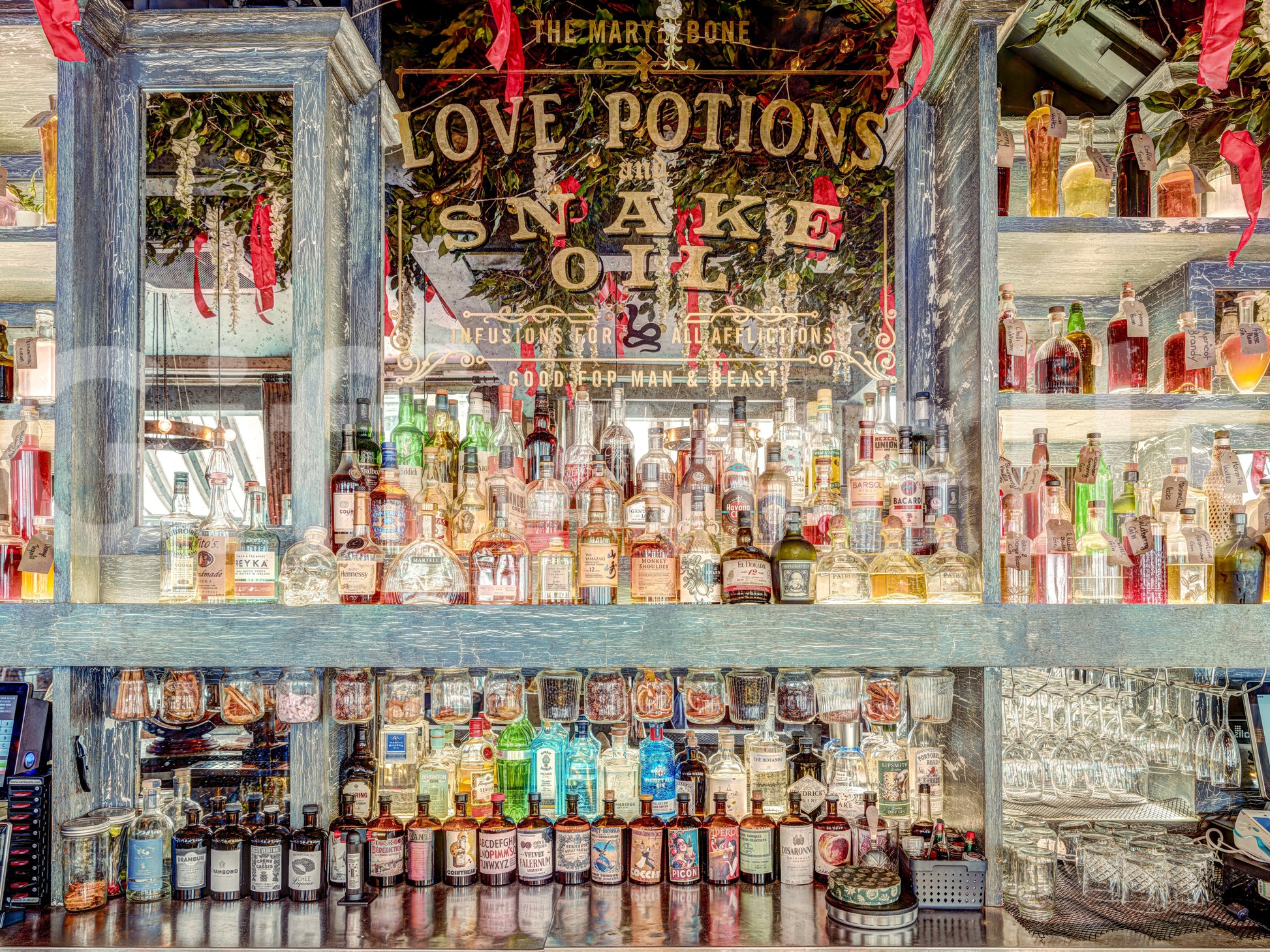 Stunning Elegant Bar Interior mural Illuminated bar view with diverse beverage selection.