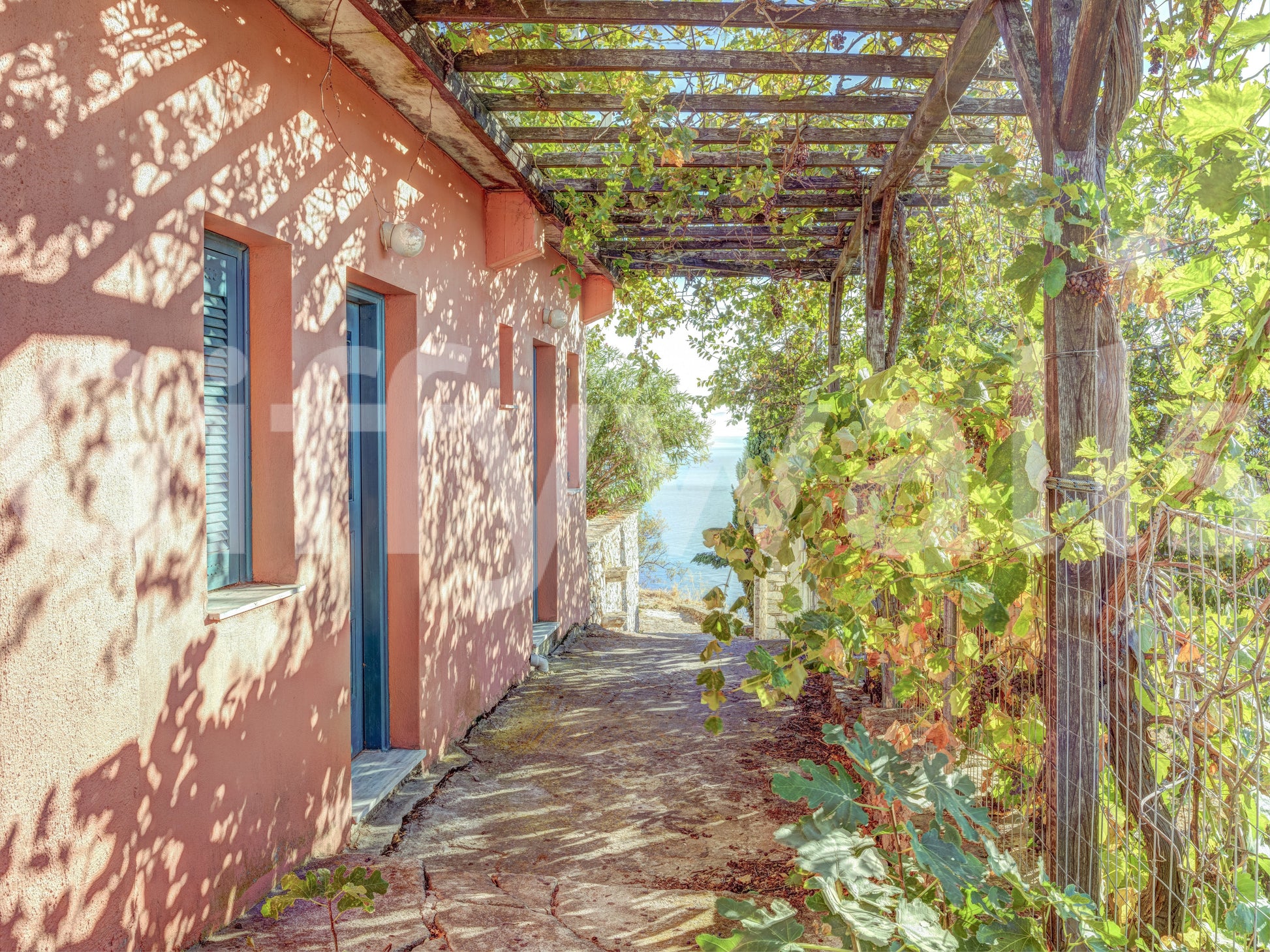 Traditional House in Alonissos patio on a brilliant summer day.