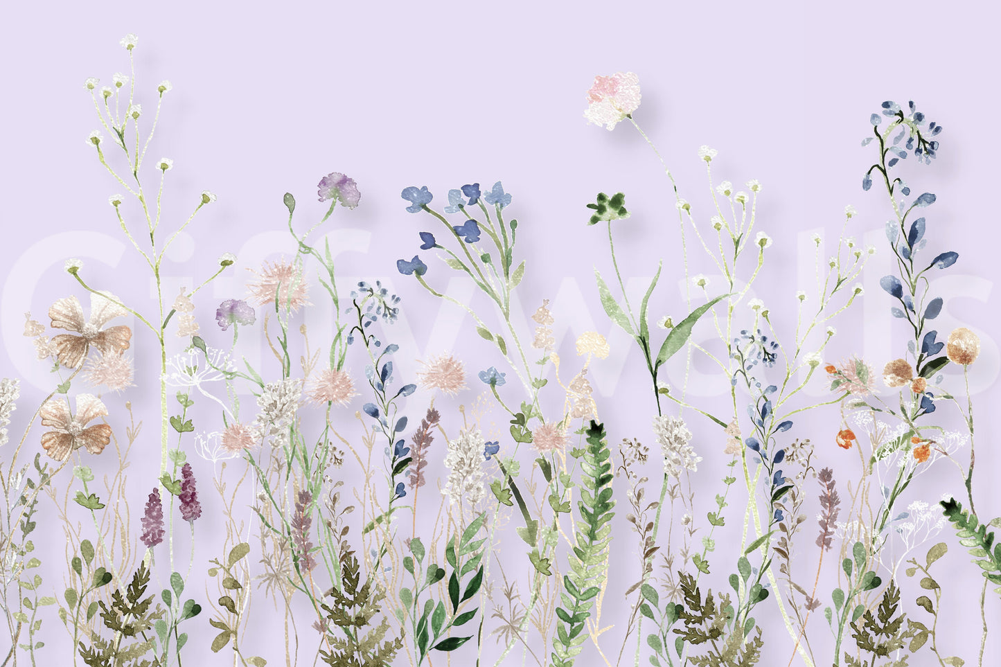 A pastel floral wallpaper highlighting graceful wildflower stems and blossoms for an elegant look.