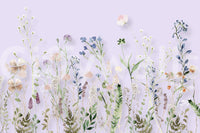 A pastel floral wallpaper highlighting graceful wildflower stems and blossoms for an elegant look.