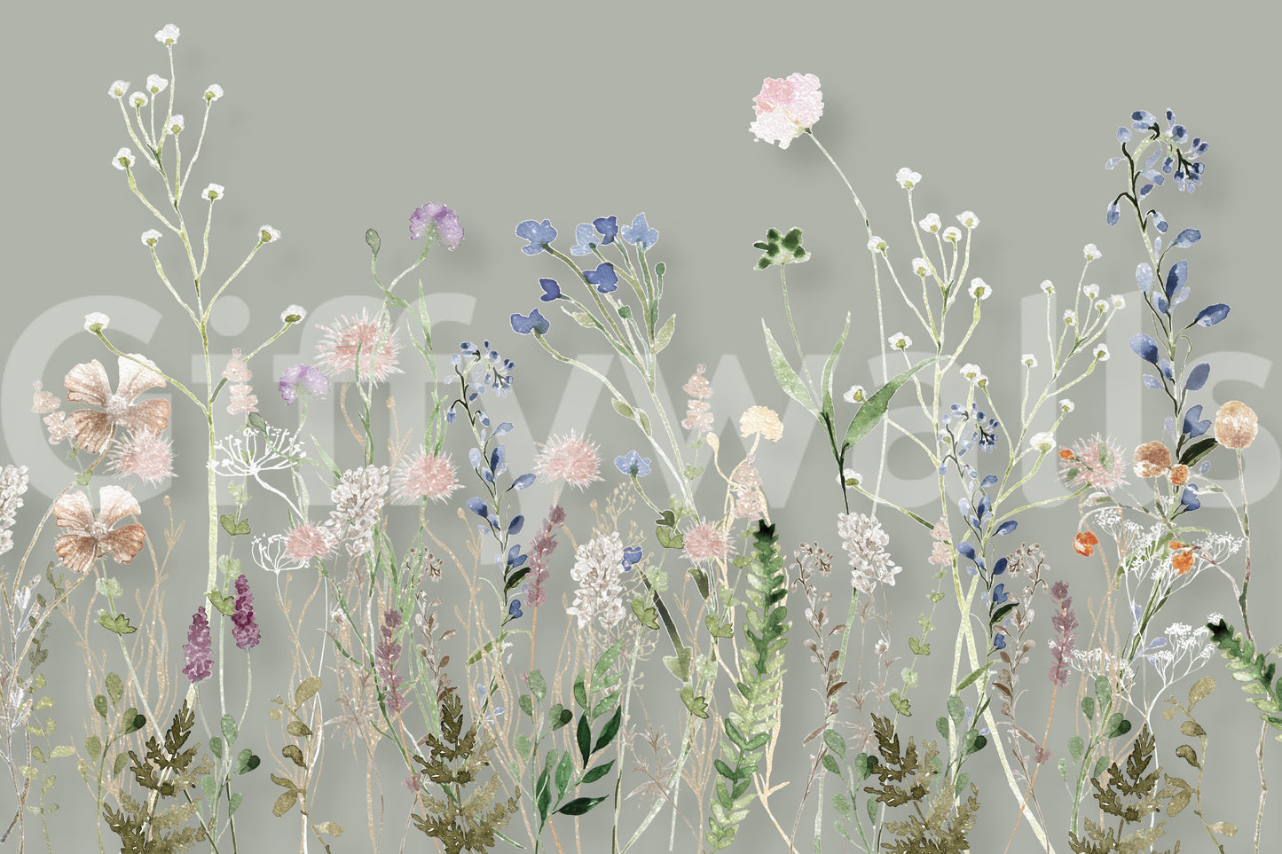 A pastel floral wallpaper highlighting graceful wildflower stems and blossoms for an elegant look.