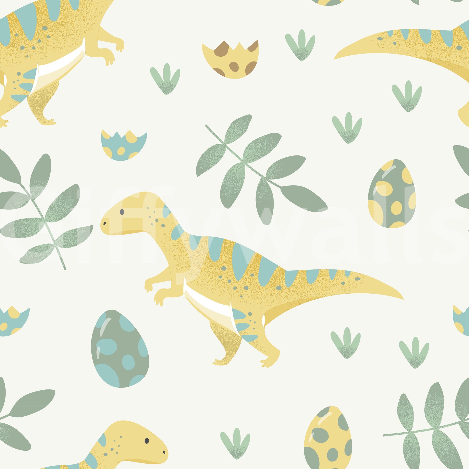 Adorable dino-themed wallpaper featuring gentle patterns and sweet expressions.