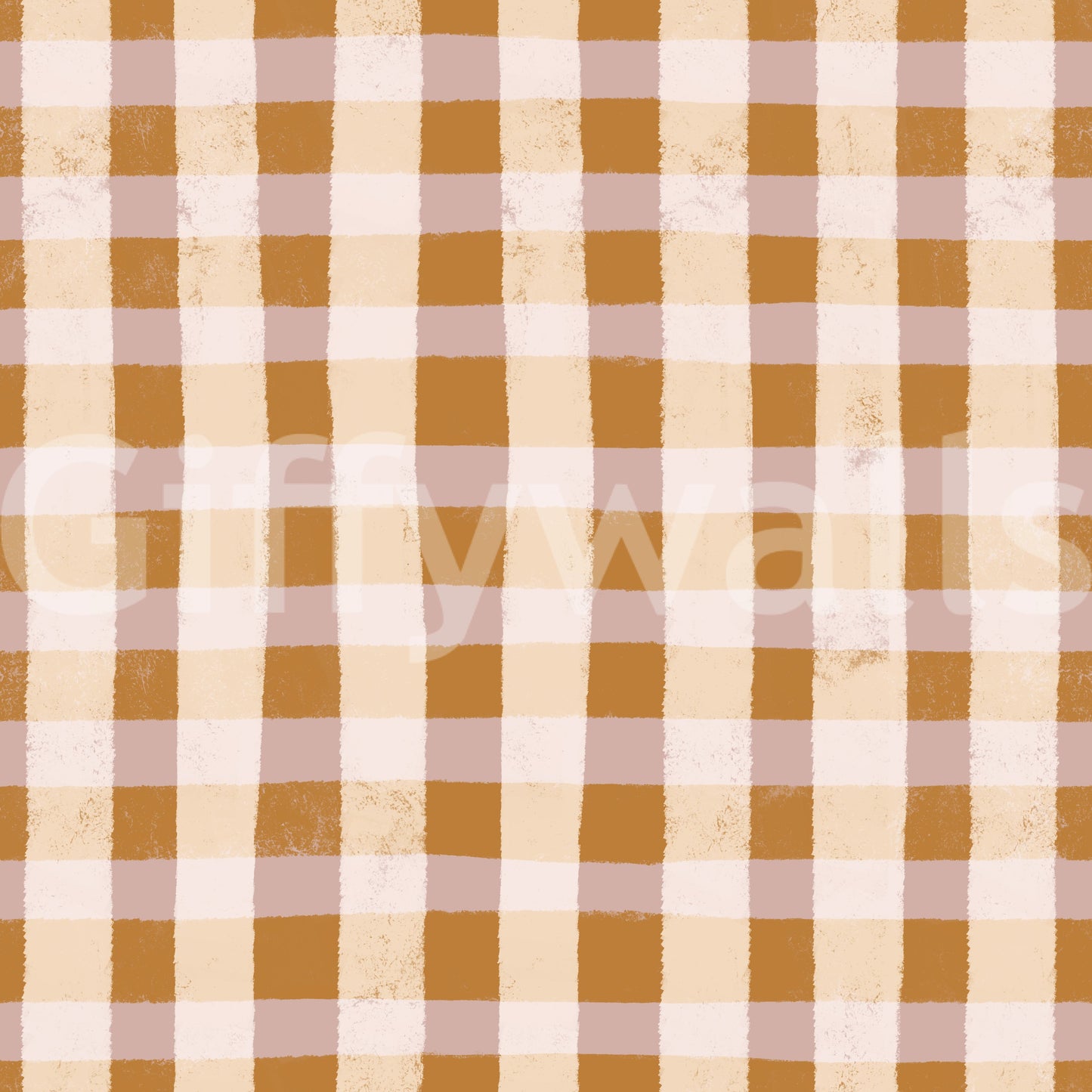 Earthy brown gingham wallpaper with a handcrafted, imperfect grid for added charm.