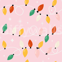 A decorative pink wallpaper filled with whimsical bulb lights and soft star-shaped accents.