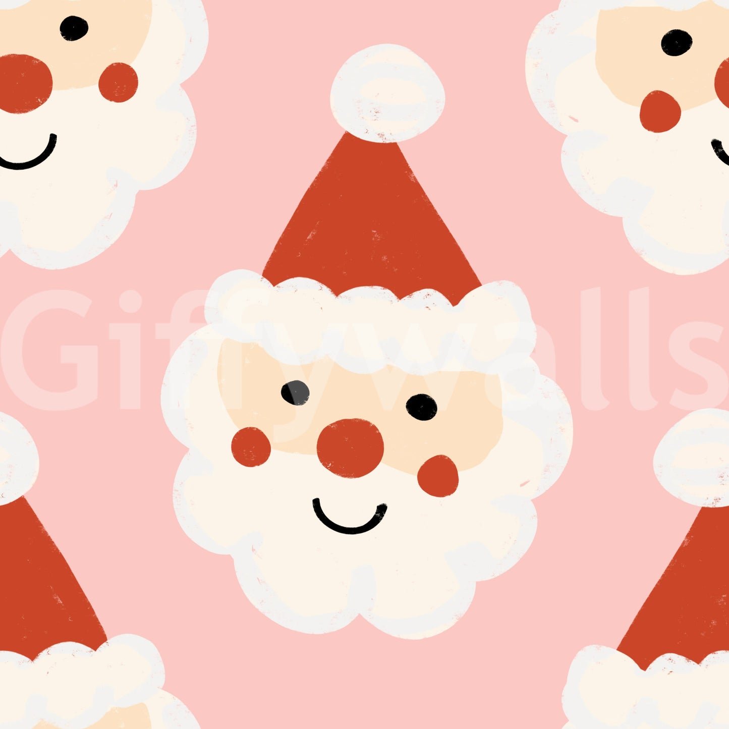 A joyful wallpaper with rows of smiling Santa faces perfect for holiday décor.