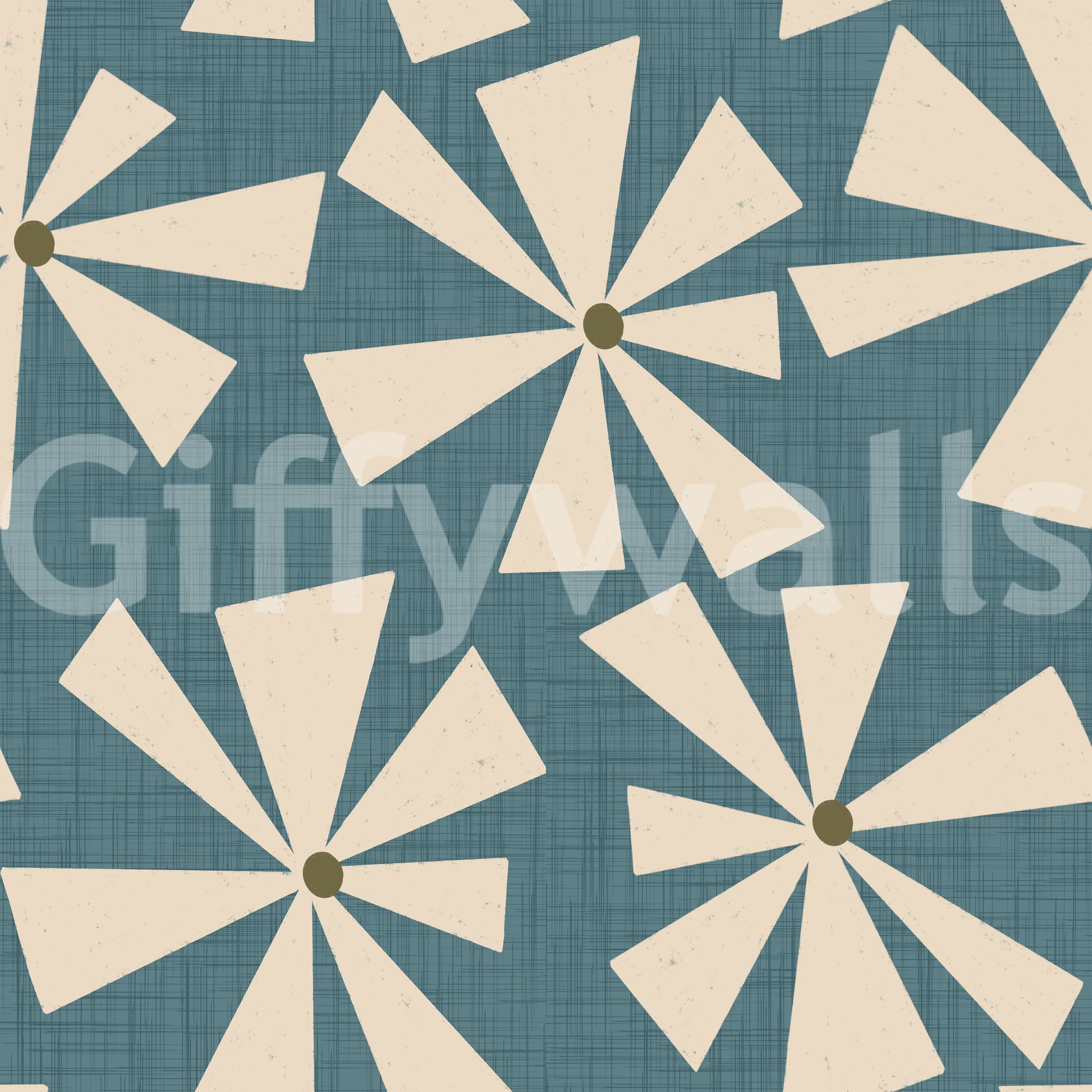 Soft geometric floral wallpaper with abstract star shapes for a vintage aesthetic.