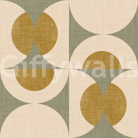 Vintage-inspired wallpaper with symmetrical circles and arcs in a subtle retro palette.