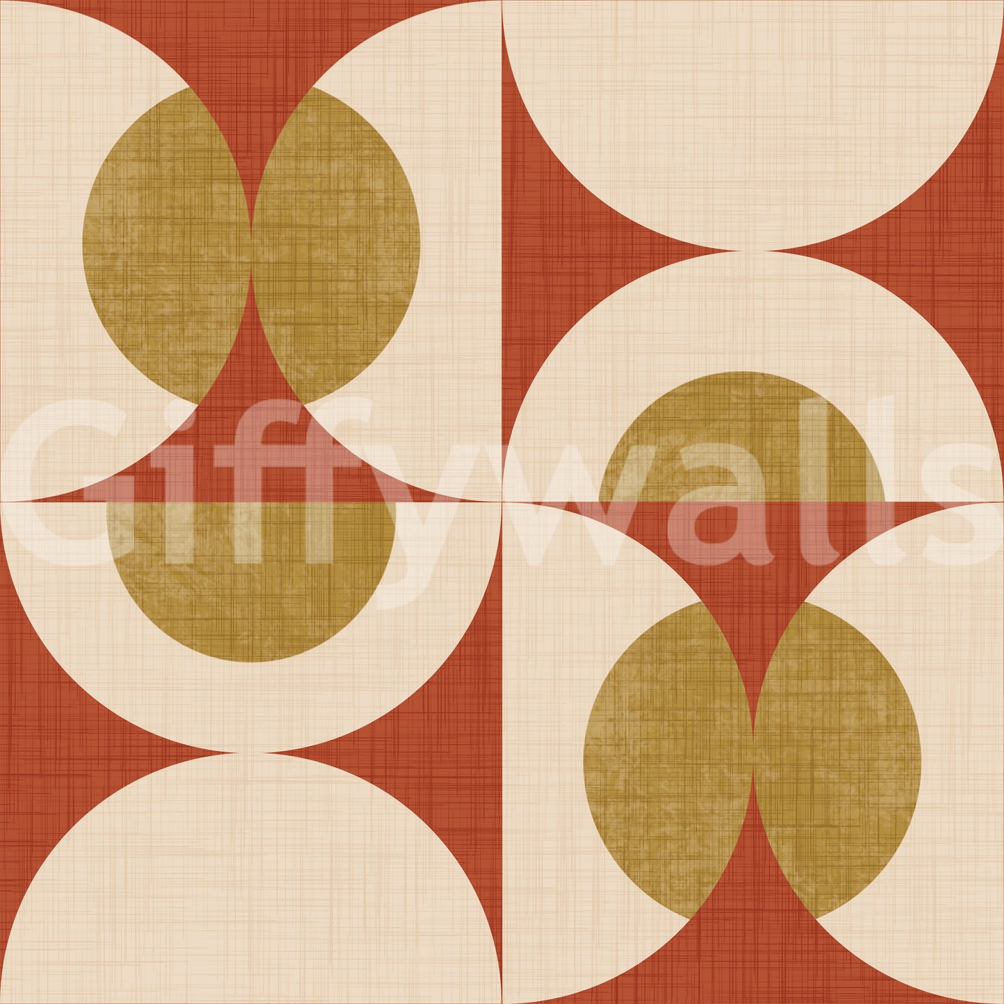 Classic mid-century arc wallpaper with layered curved shapes in a repeating grid.