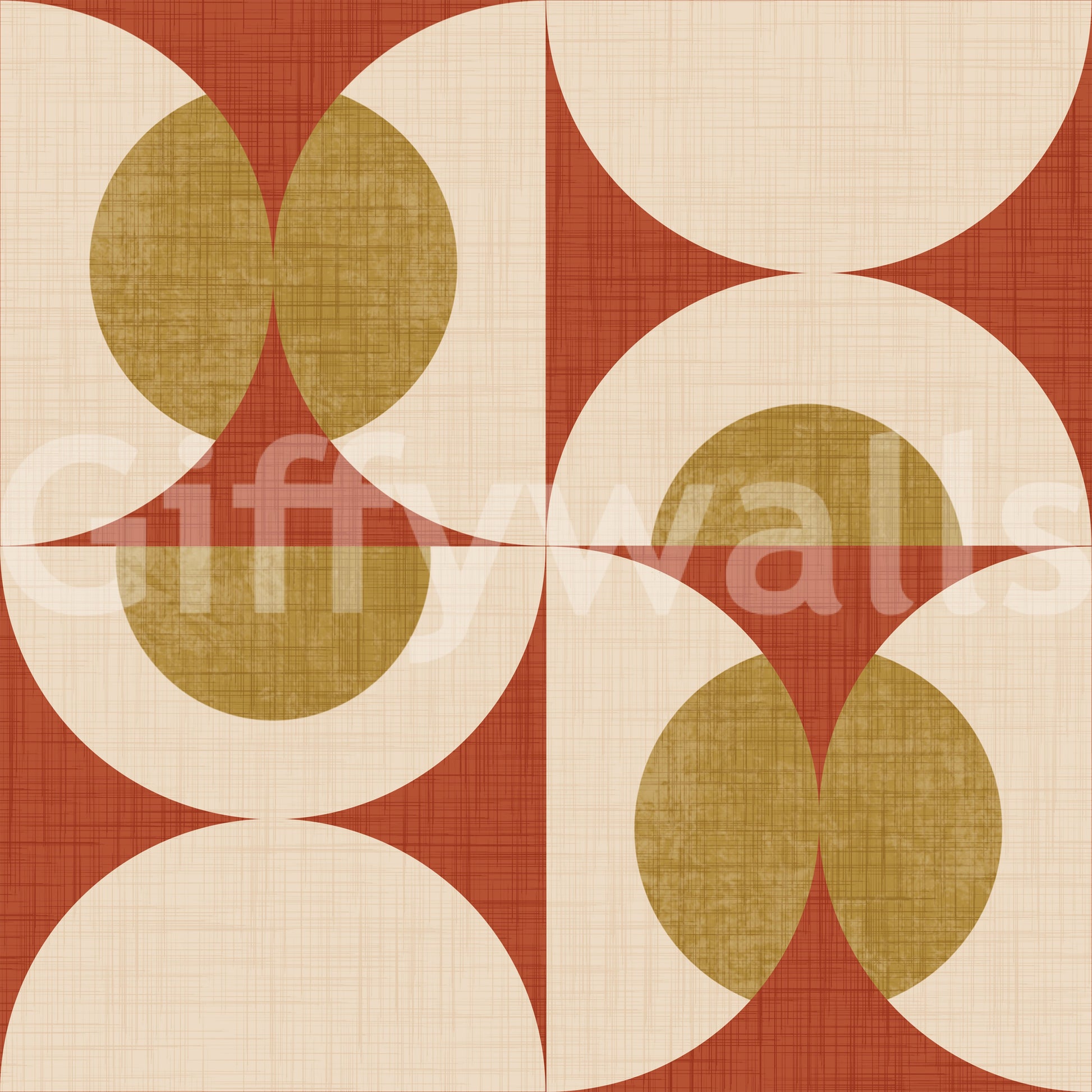 Classic mid-century arc wallpaper with layered curved shapes in a repeating grid.