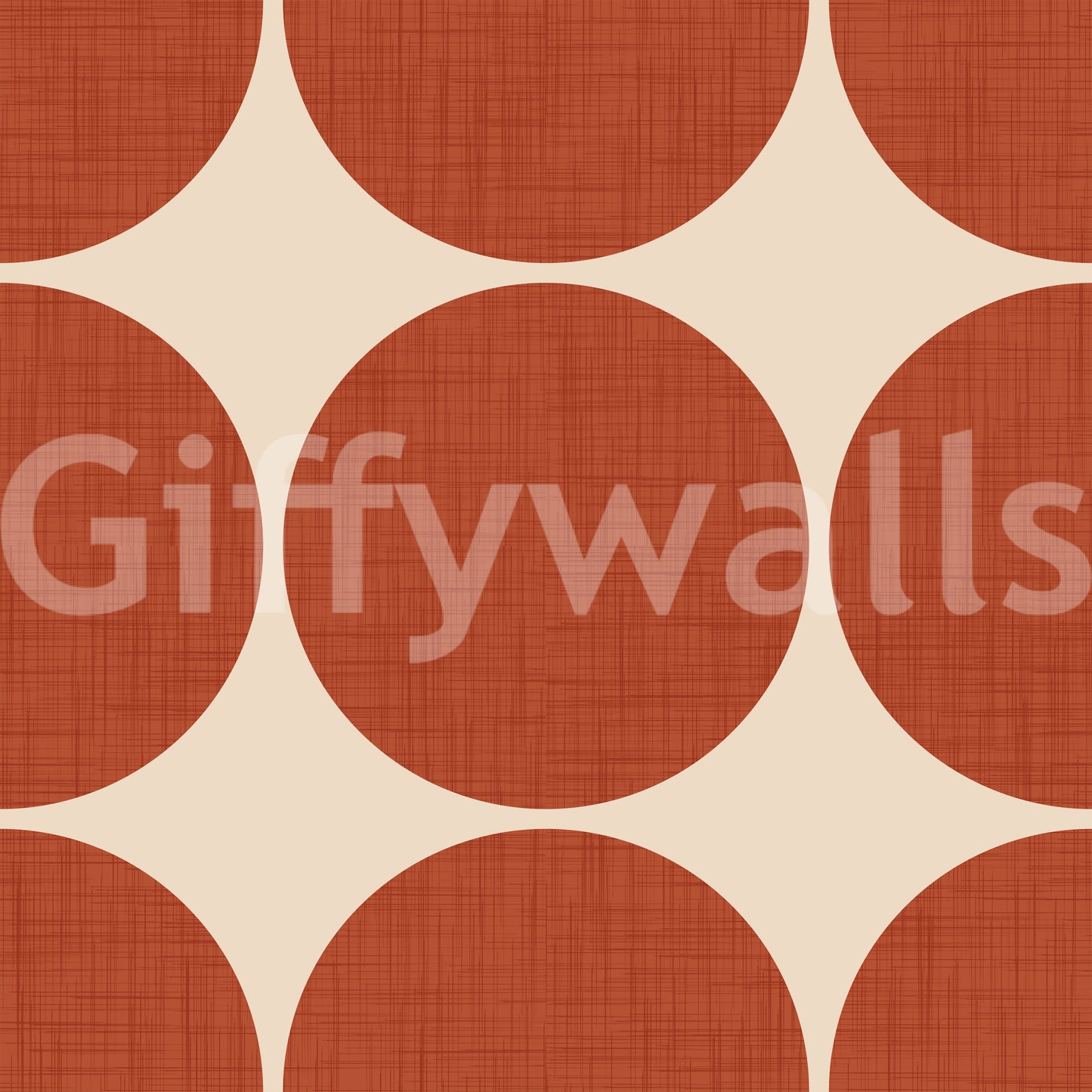 Graphic wallpaper design with large terracotta spheres forming a structured grid layout